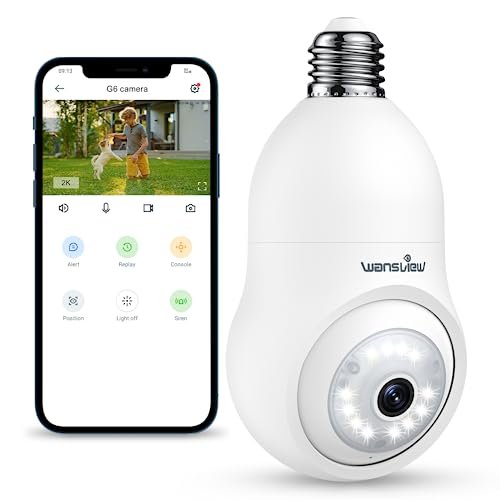 wansview Ampoule Camera Surveillance WiFi Exterieure sans Fil – 2k Caméra Intérieure IP Étanche, Suivi Humain, Vision Nocturne Couleur, Audio Bidirectionnel, Compatible avec Alexa & Google, G6